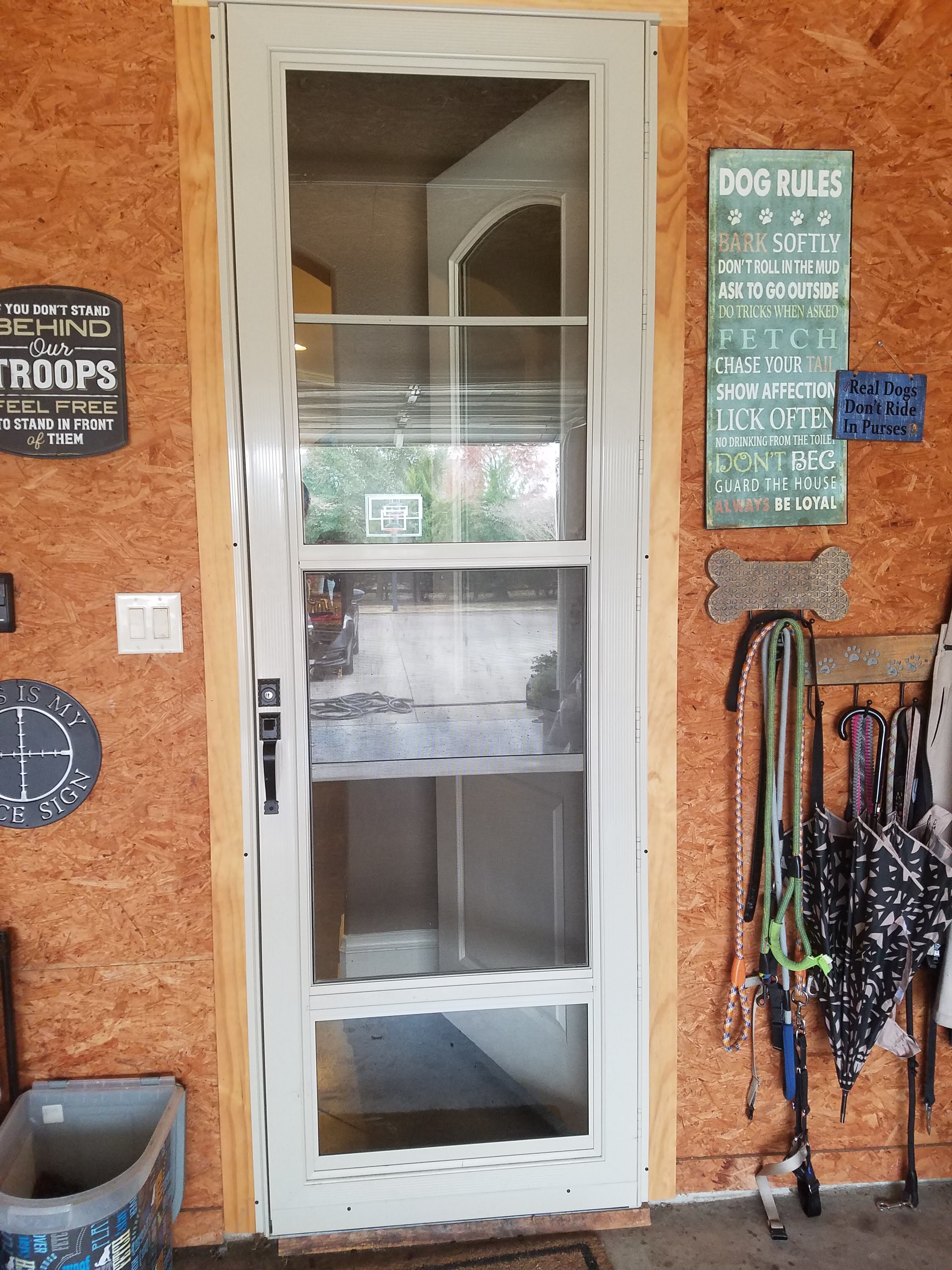 8 foot Modern White Aluminum Storm Door with glass kick-plate